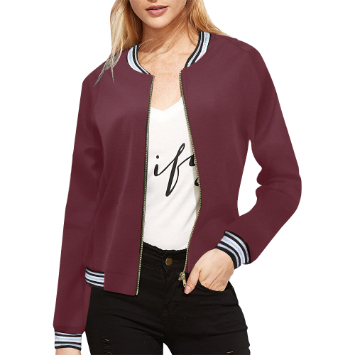 Asiatic Lily Maroon Red Solid Color All Over Print Bomber Jacket for Women (Model H21)