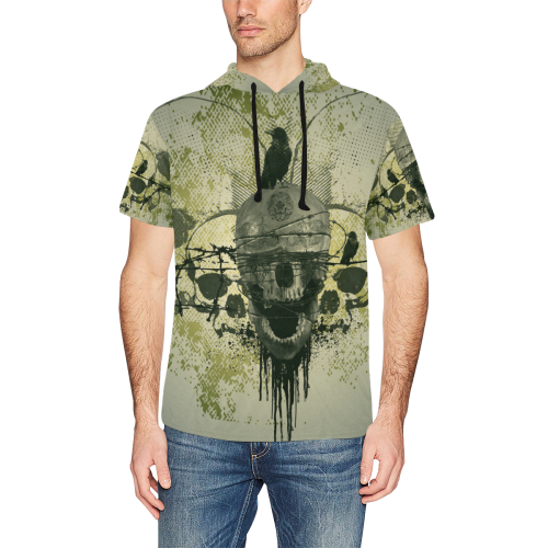 Creepy green skull All Over Print Short Sleeve Hoodie for Men (Model H32)