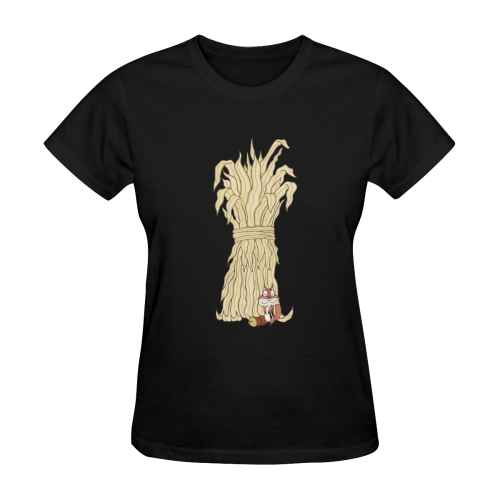 Autumn Chipmunk And Haystack Black Women's T-Shirt in USA Size (Two Sides Printing)