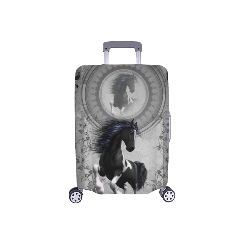 Awesome horse in black and white with flowers Luggage Cover/Small 18"-21"