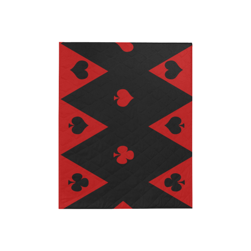 Las Vegas Black Red Play Card Shapes Quilt 40"x50"
