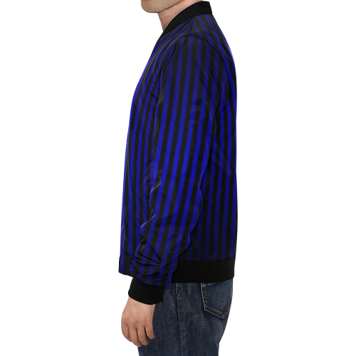 Midnight Blue Stripes All Over Print Bomber Jacket for Men/Large Size (Model H19)