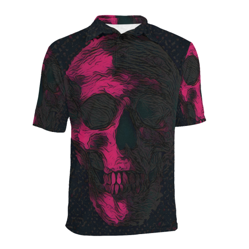 SKULL ABSTRACT LUXURY PINK POLO Men's All Over Print Polo Shirt (Model T55)