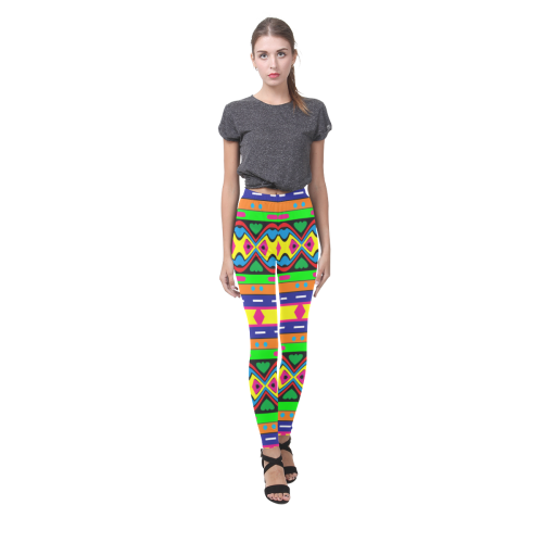 Distorted colorful shapes and stripes Cassandra Women's Leggings (Model L01)
