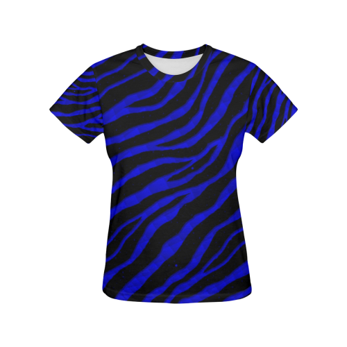 Ripped SpaceTime Stripes - Blue All Over Print T-Shirt for Women (USA Size) (Model T40)