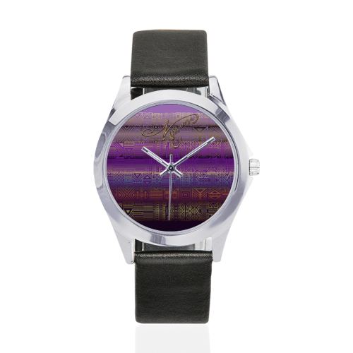 Montre violet Unisex Silver-Tone Round Leather Watch (Model 216)