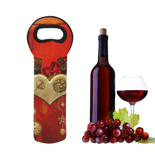 Steampunk heart, clocks and gears Neoprene Wine Bag