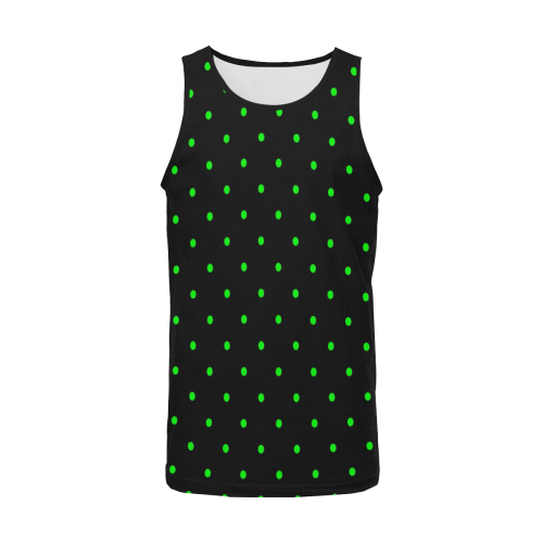 Green Polka Dots on Black Men's All Over Print Tank Top (Model T57)