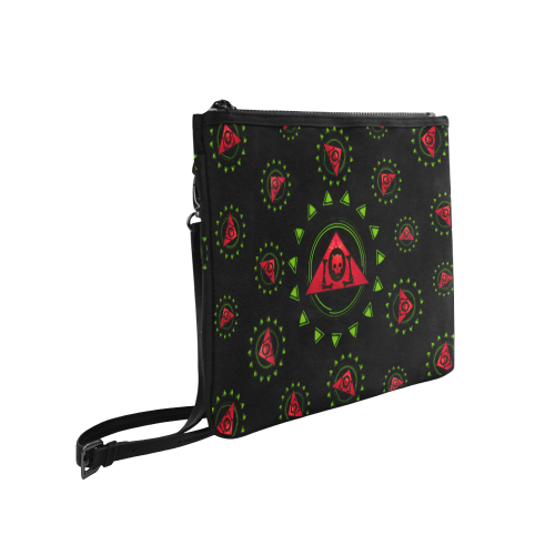 The Lowest of Low Triangle Skull "Roses" Slim Clutch Bag (Model 1668)