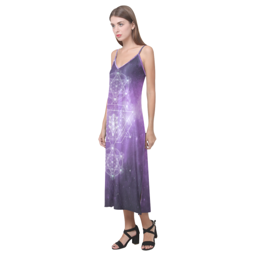 Sacred Geometry Stardust V-Neck Open Fork Long Dress(Model D18)