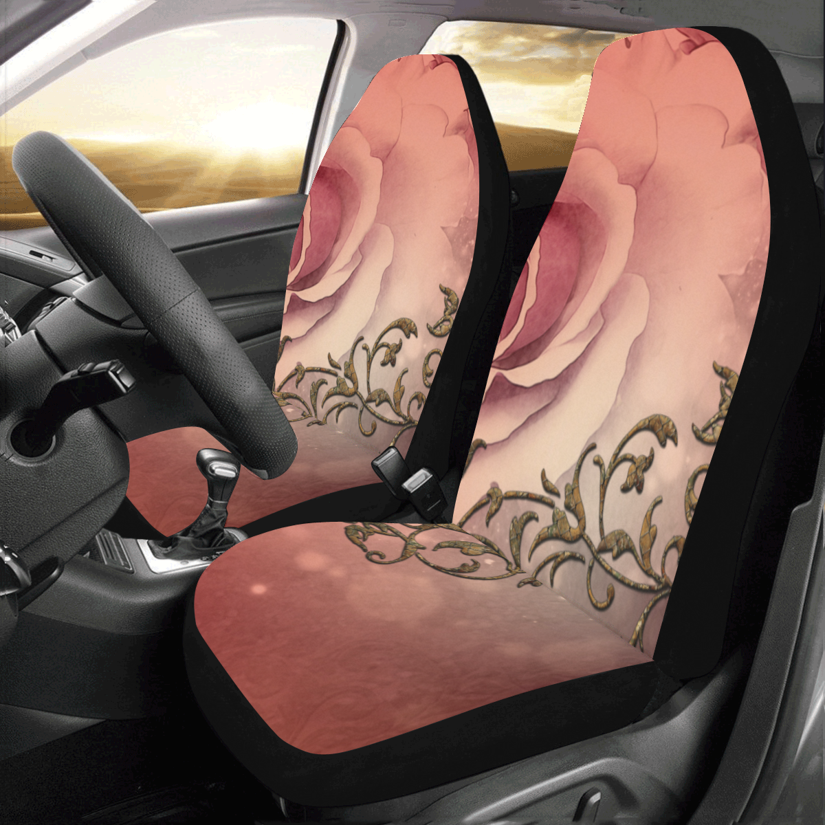 Wonderful roses with floral elements Car Seat Covers (Set of 2) ID