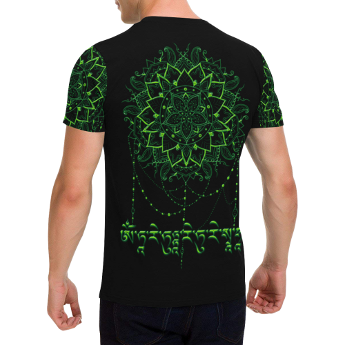 Mandala with Green Tara Mantra Men's All Over Print T-Shirt with Chest Pocket (Model T56)