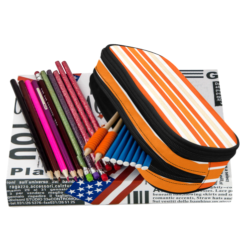 Bright Orange Stripes Pencil Pouch/Large (Model 1680)