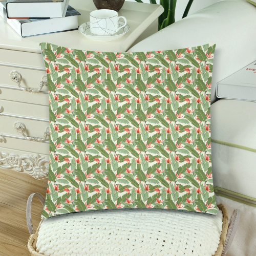 Tropical Banana Leaves Custom Zippered Pillow Cases 18"x 18" (Twin Sides) (Set of 2)