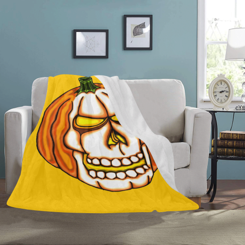 Pumpkin Skull Yellow Ultra-Soft Micro Fleece Blanket 50"x60"