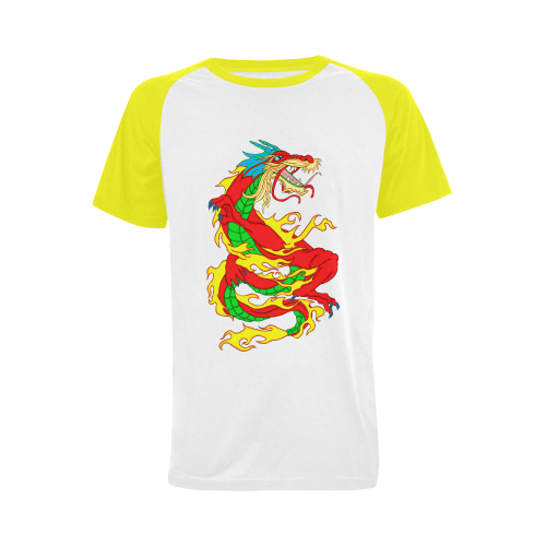 Red Chinese Dragon Yellow Men's Raglan T-shirt (USA Size) (Model T11)