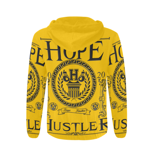 Hope Hustler GREEK Gold All Over Print Full Zip Hoodie for Men/Large Size (Model H14)