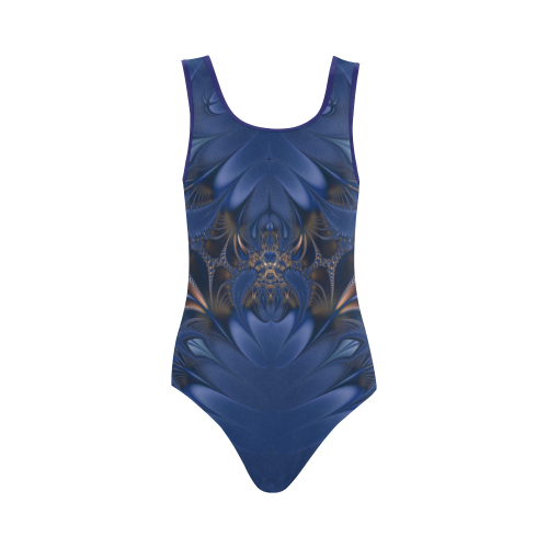 Camouflage Spider Blue and Gold Vest One Piece Swimsuit (Model S04)