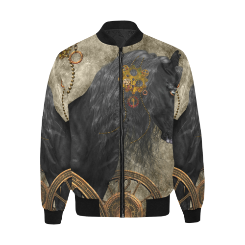 Beautiful wild horse with steampunk elements All Over Print Quilted Bomber Jacket for Men (Model H33)
