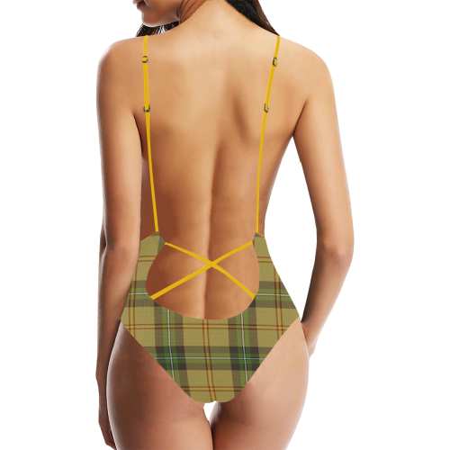 Saskatchewan tartan Sexy Lacing Backless One-Piece Swimsuit (Model S10)