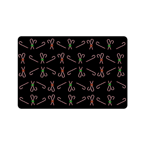 Christmas Candy Canes with Bows  Black Doormat 24"x16"