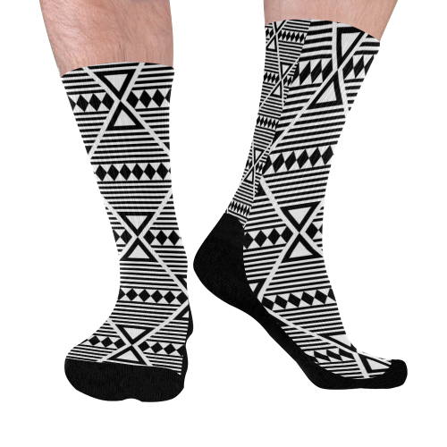 Black Aztec Tribal Mid-Calf Socks (Black Sole)