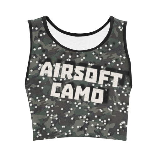 funny airsoft and paintball gamer woodland camouflage design parody Women's Crop Top (Model T42)