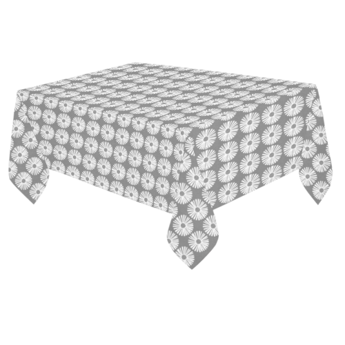 Silver Floral Celebration MoD Cotton Linen Tablecloth 60"x 84"