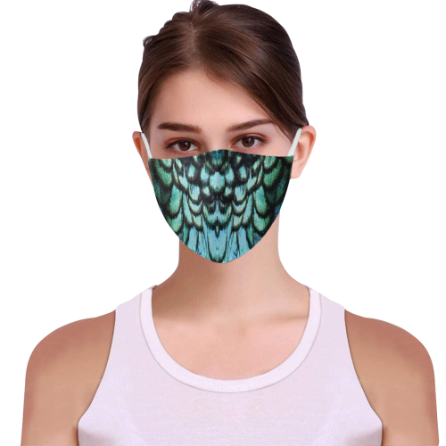 blue feathered peacock animal print design community face mask 3D Mouth Mask with Drawstring (Pack of 10) (Model M04)