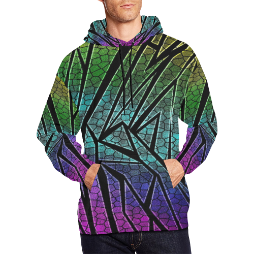 Neon Rainbow Cracked Mosaic All Over Print Hoodie for Men/Large Size (USA Size) (Model H13)
