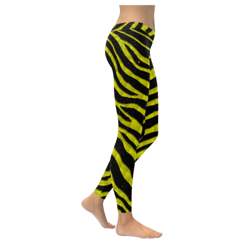 Ripped SpaceTime Stripes - Yellow Women's Low Rise Leggings (Invisible Stitch) (Model L05)