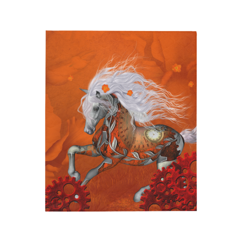 Wonderful steampunk horse, red white Quilt 50"x60"