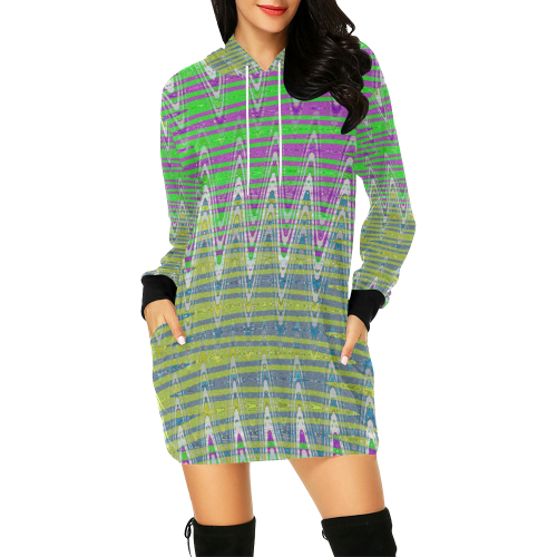 Colorful Pastel Zigzag Waves Pattern All Over Print Hoodie Mini Dress (Model H27)
