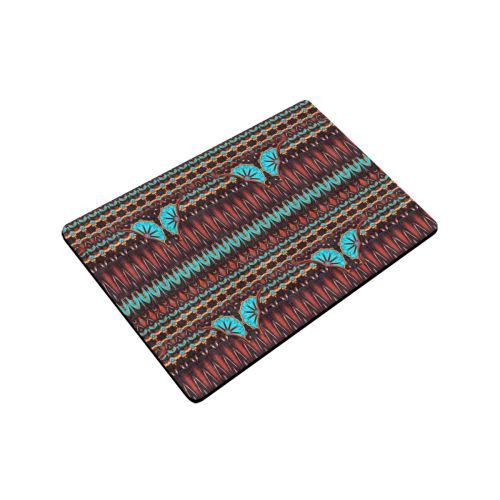 K172 Wood and Turquoise Abstract Pattern Doormat 24"x16" (Black Base)