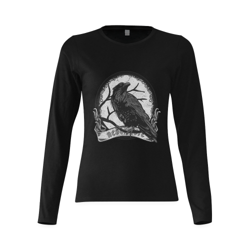 Dark Gothic Raven - EAP Nevermore Vintage Frame 2 Sunny Women's T-shirt (long-sleeve) (Model T07)