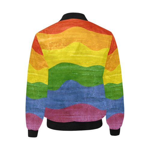 Gay Pride - Rainbow Flag Waves Stripes 3 All Over Print Quilted Bomber Jacket for Men (Model H33)