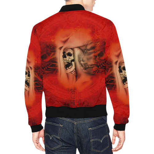 Creepy skulls on red background All Over Print Bomber Jacket for Men/Large Size (Model H19)