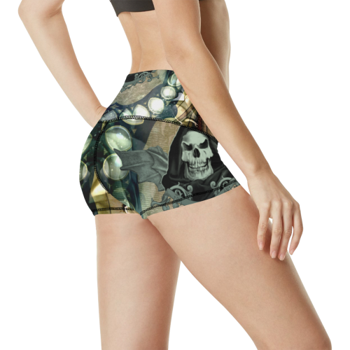 Awesome scary skull Women's All Over Print Yoga Shorts (Model L17)