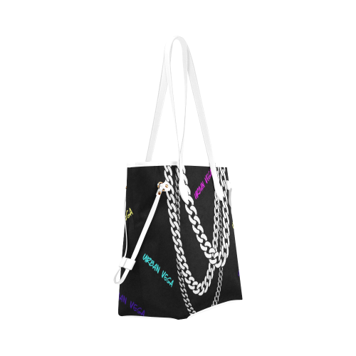 Black and white with chains Clover Canvas Tote Bag (Model 1661)