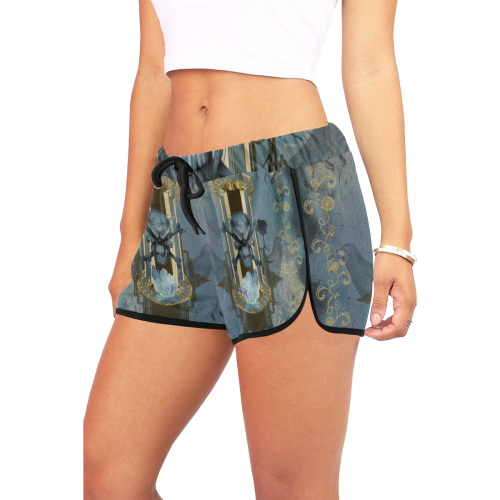 The blue skull with crow Women's All Over Print Relaxed Shorts (Model L19)