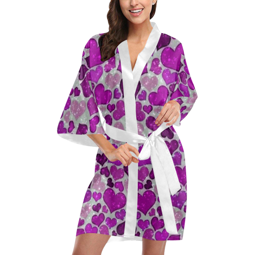 sparkling hearts purple Kimono Robe