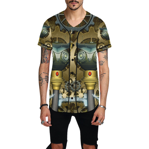 Steampunk, owl, clocks and gears All Over Print Baseball Jersey for Men (Model T50)