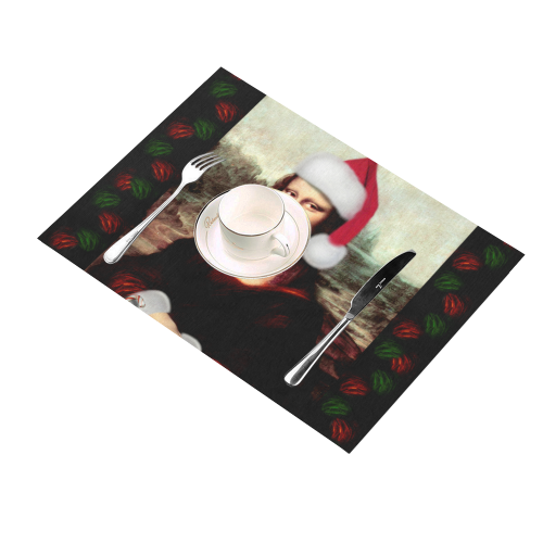 Christmas Mona Lisa with Santa Hat Placemat 14’’ x 19’’ (Set of 2)