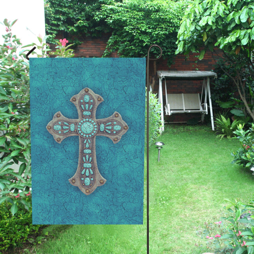 Turquoise Rustic Cross Garden Flag 12‘’x18‘’（Without Flagpole）