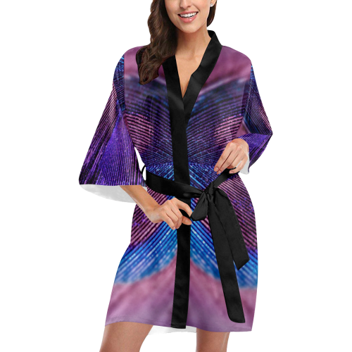 Purple Peacock Feather Kimono Robe