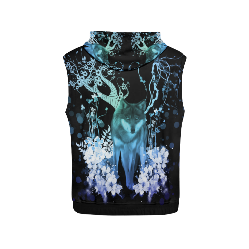 Awesome wolf with flowers All Over Print Sleeveless Hoodie for Women (Model H15)