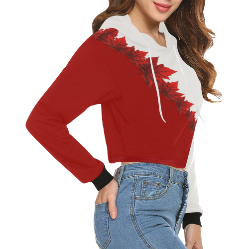 Canada Maple Leaf Hoodies All Over Print Crop Hoodie for Women (Model H22)