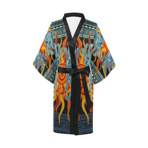Native American Kokopelli Musicans - Sun Border 1 Kimono Robe