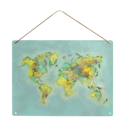 world map green #map #worldmap Metal Tin Sign 16"x12"