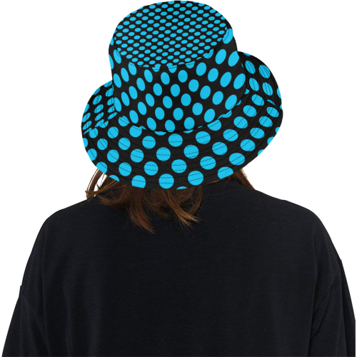 Blue Polka Dots on Black All Over Print Bucket Hat